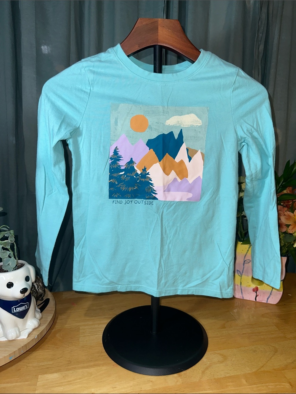 Cat & Jack Teal Long Sleeve Tee with Mountain & Sun Graphic B219
